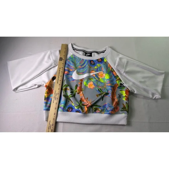 Nike Hyper Femme Tropical Floral Parrot Cropped Sweatshirt Women's Small S White - Picture 9 of 10